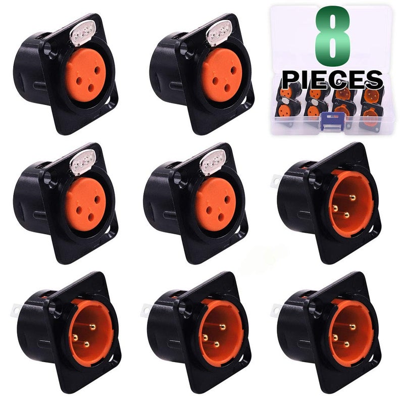 Keadic 8-Pack XLR Male and Female Jack 3 Pin - Chassis Panel Mount Jacks D Series Size, Black Metal Housing - Perfect for Series D Pattern Holes Audio Studio Connector - Image 1